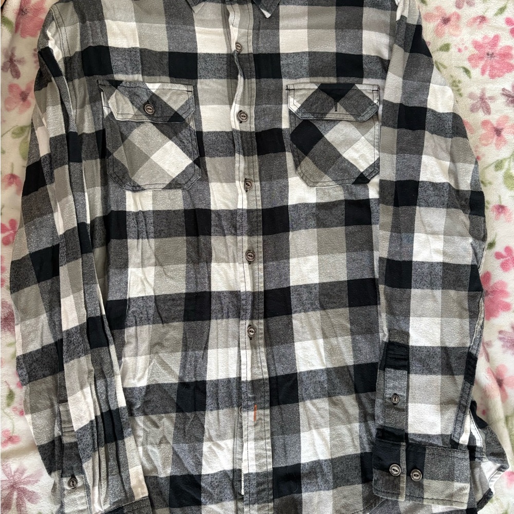 Black and White Plaid Button-Up Shirt